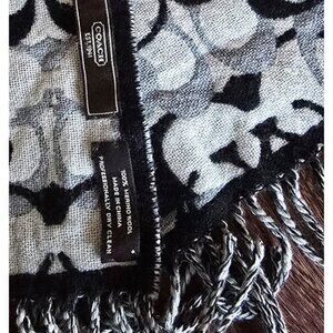 Y2K Coach Dream Reversible Merino Wool Muffler Fringe Scarf Black Gray and Ivory